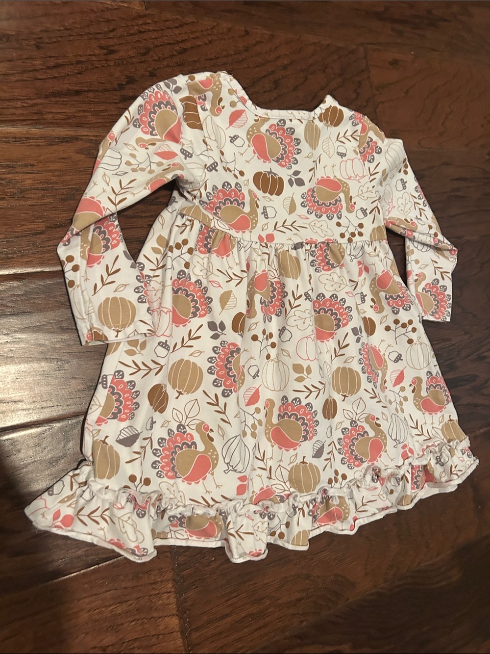 Stitchy Fish Cream Long-Sleeve Pumpkin & Turkey Print Dress - Picture 4 of 4